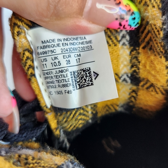 Converse Kids Black Gray Hi Top Sneakers Shoes Yellow Plaid Skater School 11 - Picture 11 of 13